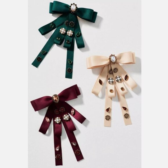 NWT Anthropologie Embellished Bow Barrette Wine